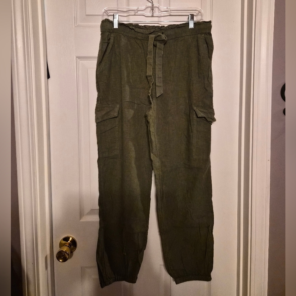 Aerie Olive Linen Flowy Joggers